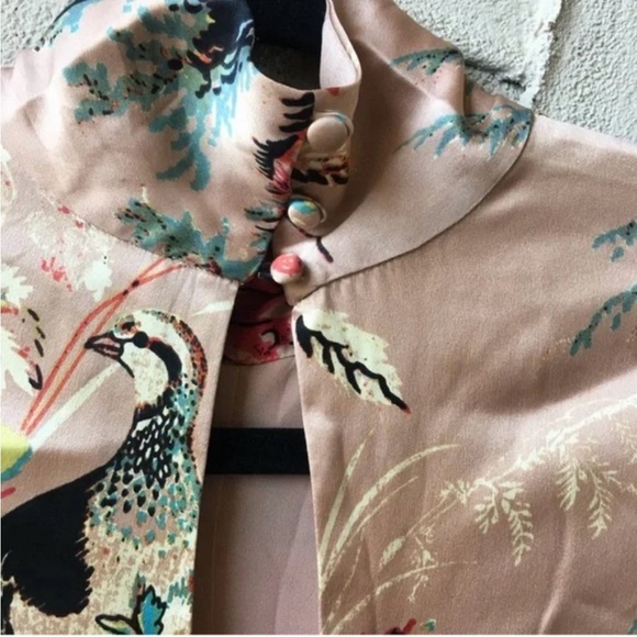 L wilfred aritzia bird print Laverne pink silk dress long sleeve Midi pink - Picture 6 of 8